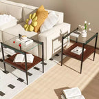 Lot de 2 tables d'appoint rectangulaires, plateau en verre trempé avec couche MDF, verre transparent