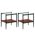 Lot de 2 tables d'appoint rectangulaires, plateau en verre trempé avec couche MDF, verre transparent