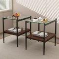 Lot de 2 tables d'appoint rectangulaires, plateau en verre trempé avec couche MDF, verre transparent