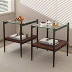 Lot de 2 tables d'appoint rectangulaires, plateau en verre trempé avec couche MDF, verre transparent
