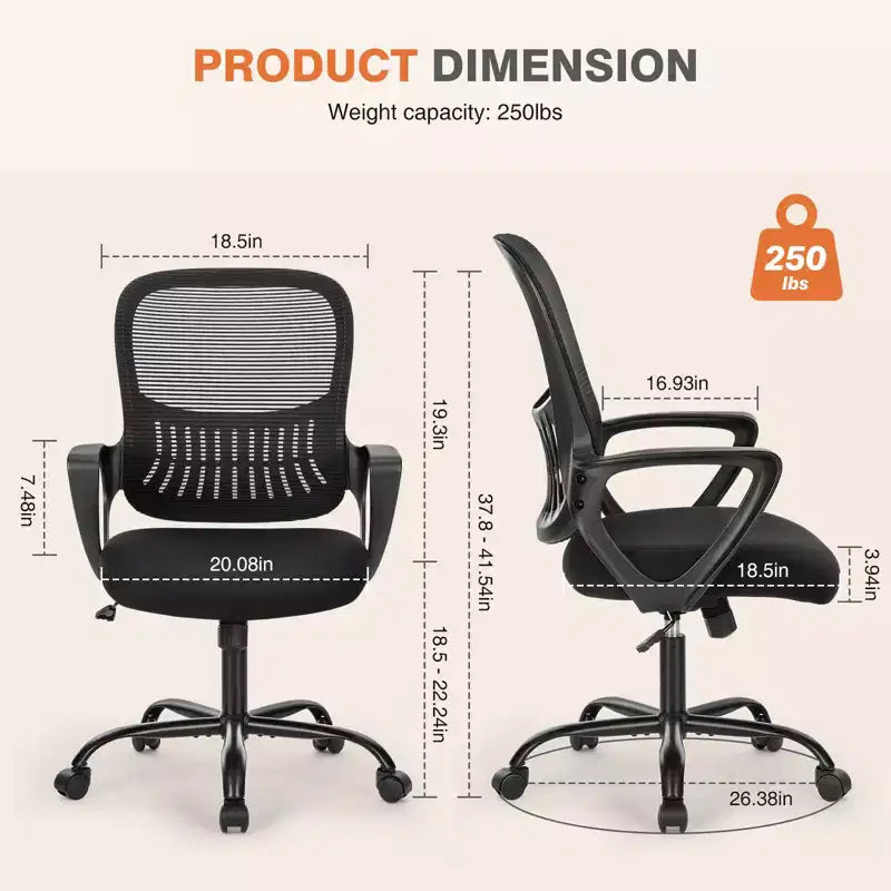 Chaise de bureau Bestier avec cadre métallique et soutien lombaire Chaise de bureau ergonomique réglable avec accoudoirs rembourrés