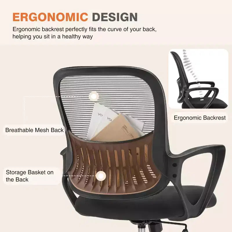 Chaise de bureau Bestier avec cadre métallique et soutien lombaire Chaise de bureau ergonomique réglable avec accoudoirs rembourrés