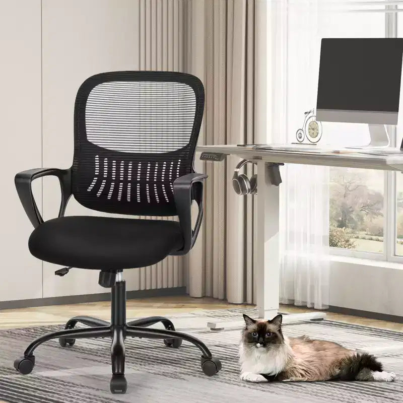 Chaise de bureau Bestier avec cadre métallique et soutien lombaire Chaise de bureau ergonomique réglable avec accoudoirs rembourrés