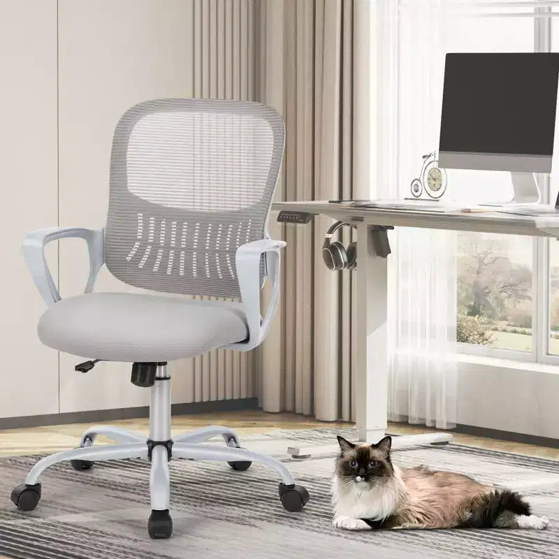 Chaise de bureau Bestier avec cadre métallique et soutien lombaire Chaise de bureau ergonomique réglable avec accoudoirs rembourrés