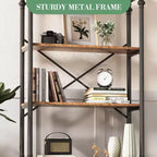 Bibliothèque avec portes, étagère en bois et métal de 188 cm de haut avec armoire de rangement, étagère ouverte vintage