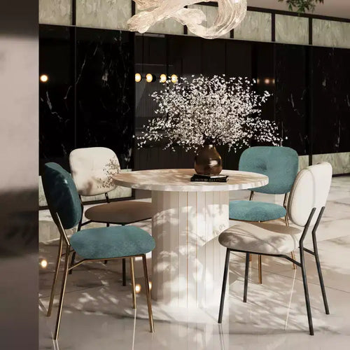 5 PCS Dining Set for 4, Modern Dining Table Set with 4 Upholstered Dining Chairs, Turquoise & Beige & White - ModernLuxe