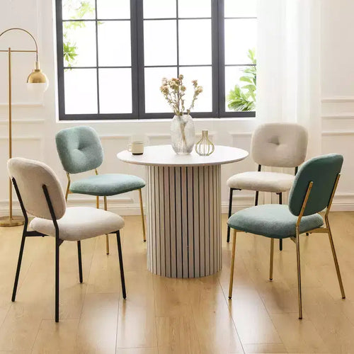 Ensemble de salle à manger 5 pièces pour 4 personnes, table de salle à manger moderne avec 4 chaises de salle à manger rembourrées, Turquoise et Beige et Blanc - ModernLuxe