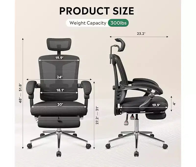 Chaise de bureau ergonomique à dossier haut GALAXHERO avec repose-pieds, grande et haute, réglable, inclinable avec support lombaire, vérin à gaz SGS classe 4
