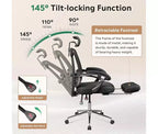 Chaise de bureau ergonomique à dossier haut GALAXHERO avec repose-pieds, grande et haute, réglable, inclinable avec support lombaire, vérin à gaz SGS classe 4