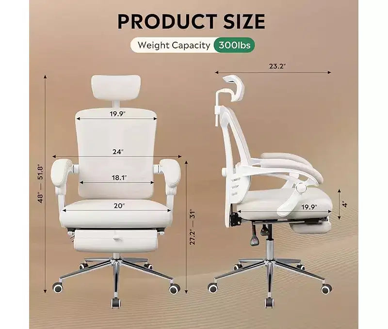 Chaise de bureau ergonomique à dossier haut GALAXHERO avec repose-pieds, grande et haute, réglable, inclinable avec support lombaire, vérin à gaz SGS classe 4