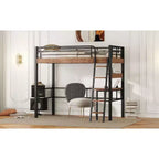 Lit mezzanine Okak industriel double/grand format avec bureau intégré, lit superposé en métal avec étagères de rangement et échelle, lits mezzanine multifonctionnels pour adolescents et adultes