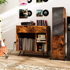 Meuble tourne-disque Costway avec prise de courant, tiroir, séparateur amovible, meuble de présentation industriel pour platine vinyle