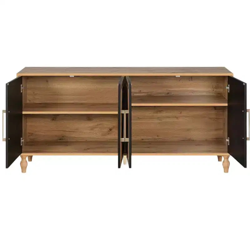 HomeRoots Buffet en bois sculpté géométrique vieilli naturel à quatre portes, 68 po
