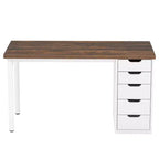 MAYEERTY Bureau d'ordinateur 119 cm avec 5 tiroirs blancs, bureau de télétravail en bois composite de 3 cm d'épaisseur avec pieds en métal blanc