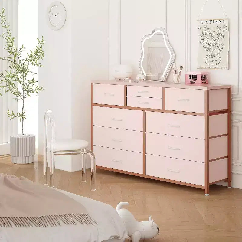 Commode double usage à 10 tiroirs et meuble TV, centre de divertissement pour téléviseurs de 55 pouces, organisateur de rangement pour chambre/salon/entrée