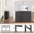 Commode double usage à 10 tiroirs et meuble TV, centre de divertissement pour téléviseurs de 55 pouces, organisateur de rangement pour chambre/salon/entrée