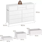 Commode double usage à 10 tiroirs et meuble TV, centre de divertissement pour téléviseurs de 55 pouces, organisateur de rangement pour chambre/salon/entrée