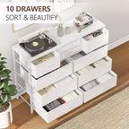 Commode double usage à 10 tiroirs et meuble TV, centre de divertissement pour téléviseurs de 55 pouces, organisateur de rangement pour chambre/salon/entrée