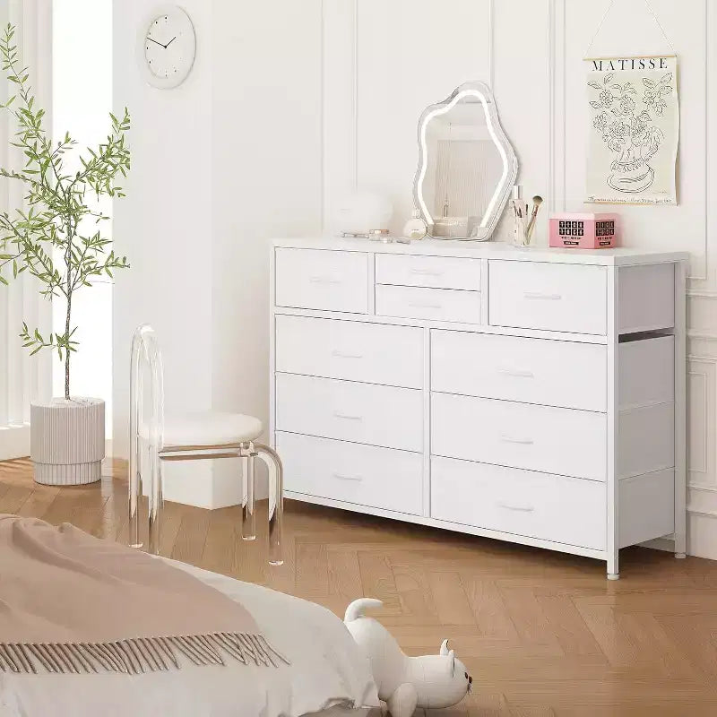 Commode double usage à 10 tiroirs et meuble TV, centre de divertissement pour téléviseurs de 55 pouces, organisateur de rangement pour chambre/salon/entrée