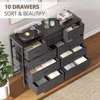 Commode double usage à 10 tiroirs et meuble TV, centre de divertissement pour téléviseurs de 55 pouces, organisateur de rangement pour chambre/salon/entrée