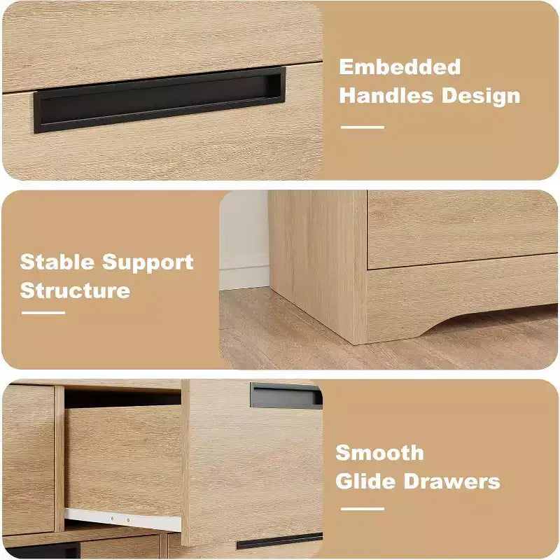 Commode 7 tiroirs pour chambre à coucher, poignées intégrées, meuble de rangement moderne en bois, rangement compact peu encombrant, pour salon, couloir