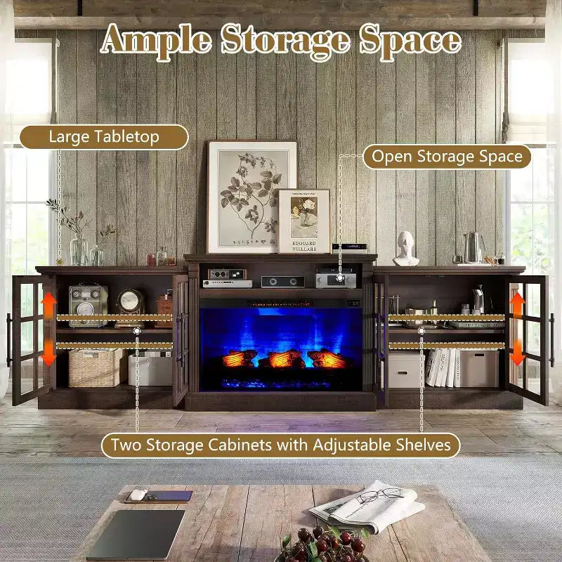 Meuble TV de cheminée AMERLIFE, 97 cm, étagère réglable, grand espace de rangement, console multimédia