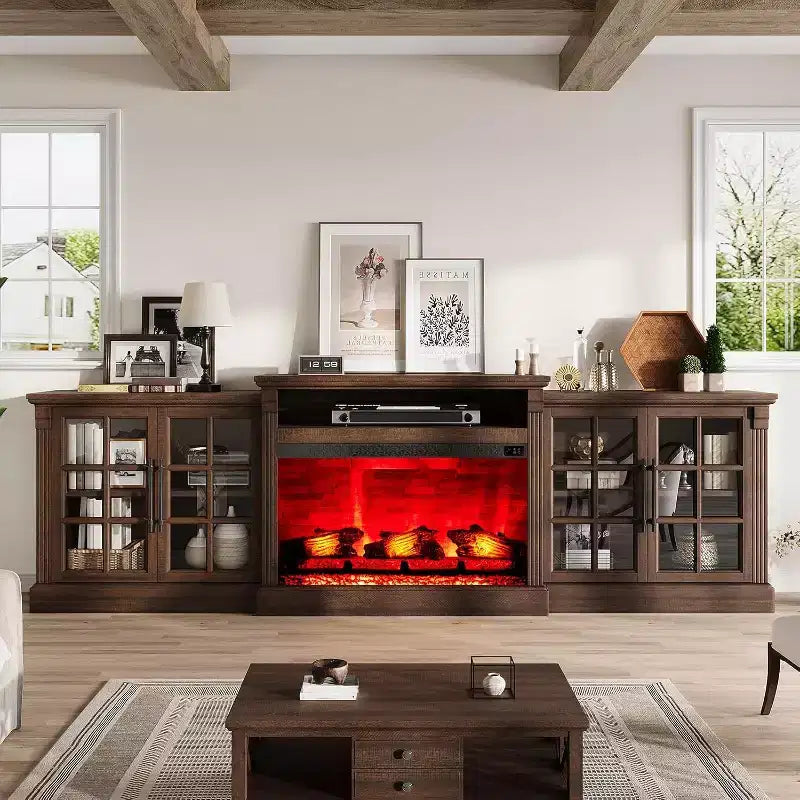 Meuble TV de cheminée AMERLIFE, 97 cm, étagère réglable, grand espace de rangement, console multimédia