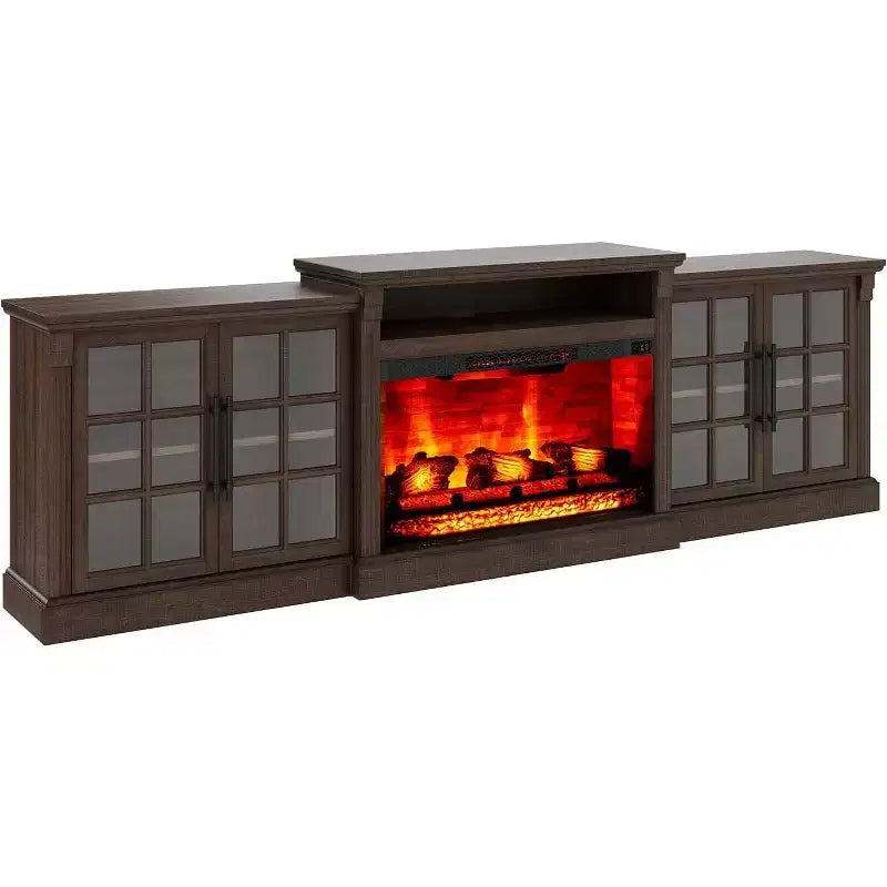 Meuble TV de cheminée AMERLIFE, 97 cm, étagère réglable, grand espace de rangement, console multimédia