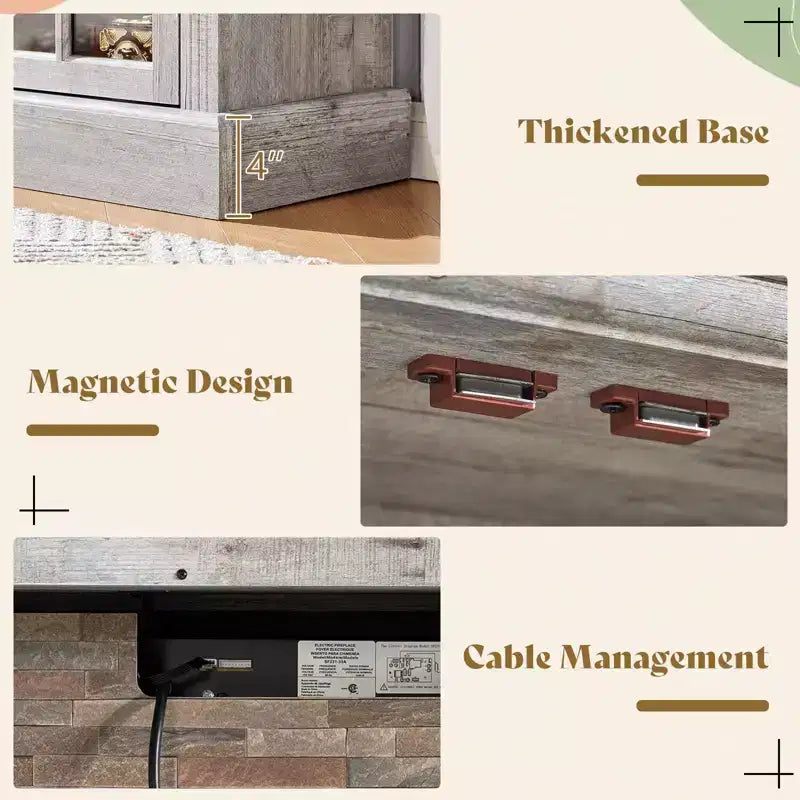 Meuble TV de cheminée AMERLIFE, 97 cm, étagère réglable, grand espace de rangement, console multimédia