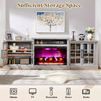 Meuble TV de cheminée AMERLIFE, 97 cm, étagère réglable, grand espace de rangement, console multimédia