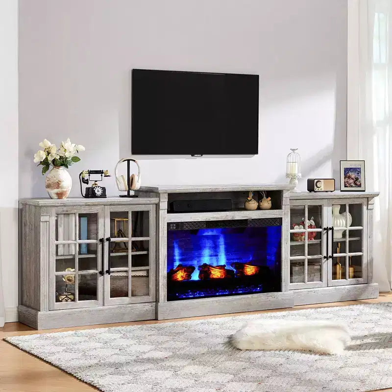 Meuble TV de cheminée AMERLIFE, 97 cm, étagère réglable, grand espace de rangement, console multimédia