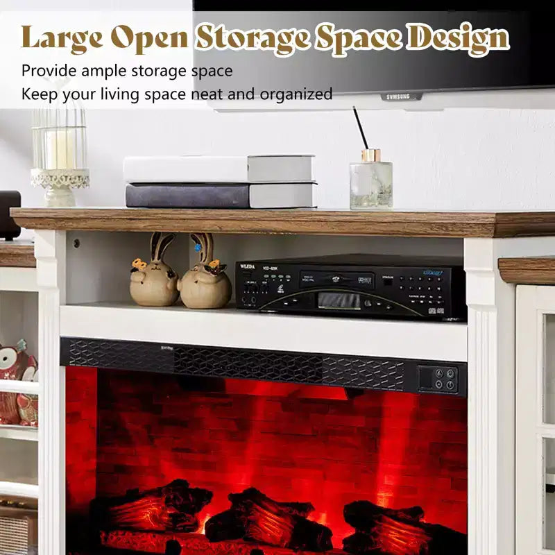 Meuble TV de cheminée AMERLIFE, 97 cm, étagère réglable, grand espace de rangement, console multimédia