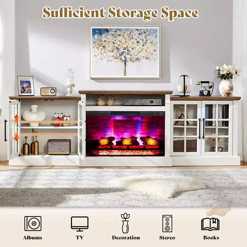 Meuble TV de cheminée AMERLIFE, 97 cm, étagère réglable, grand espace de rangement, console multimédia