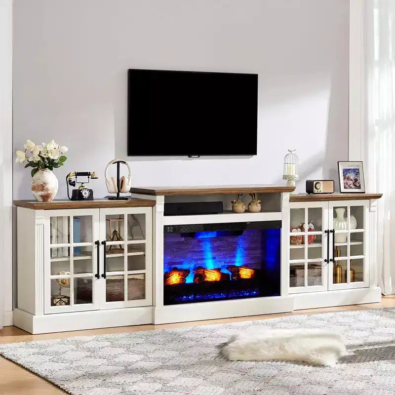 Meuble TV de cheminée AMERLIFE, 97 cm, étagère réglable, grand espace de rangement, console multimédia