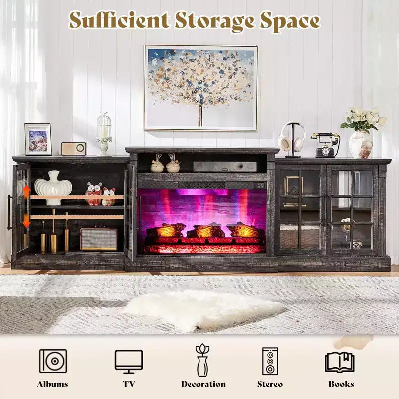 Meuble TV de cheminée AMERLIFE, 97 cm, étagère réglable, grand espace de rangement, console multimédia
