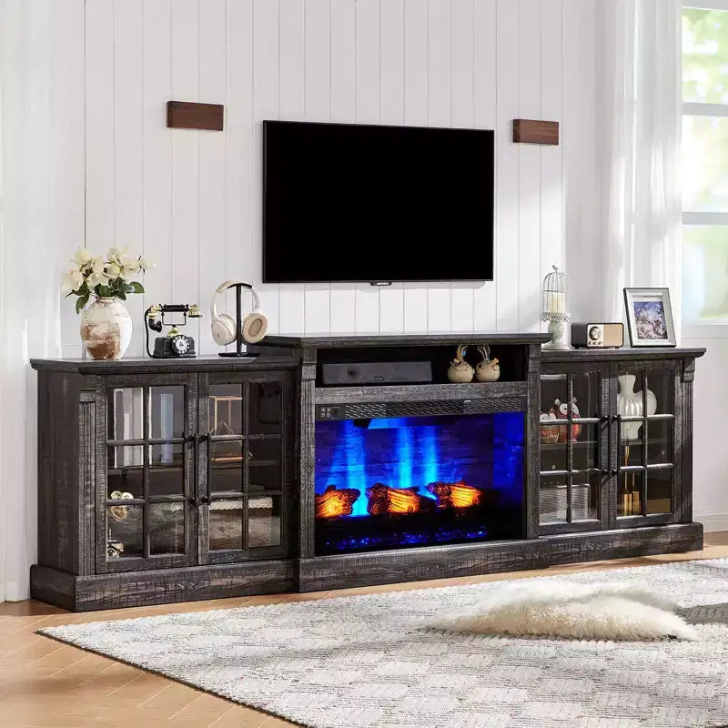 Meuble TV de cheminée AMERLIFE, 97 cm, étagère réglable, grand espace de rangement, console multimédia