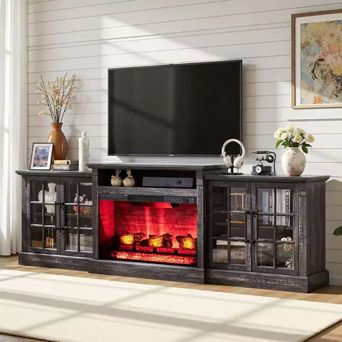 AMERLIFE Fireplace TV Stand, 97, Adjustable Shelf, Large Storage, Media Console