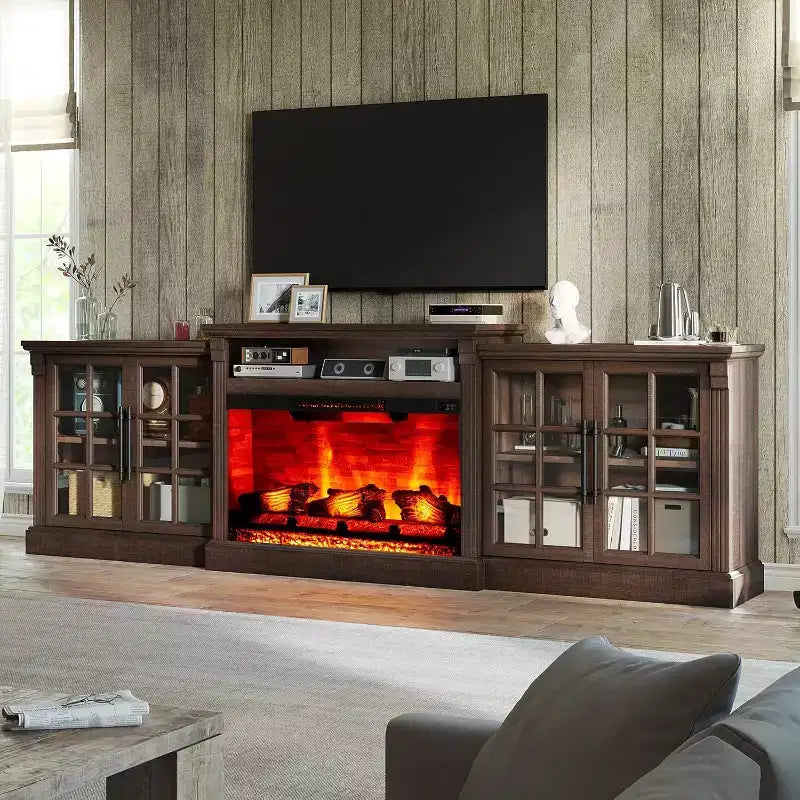 Meuble TV de cheminée AMERLIFE, 97 cm, étagère réglable, grand espace de rangement, console multimédia