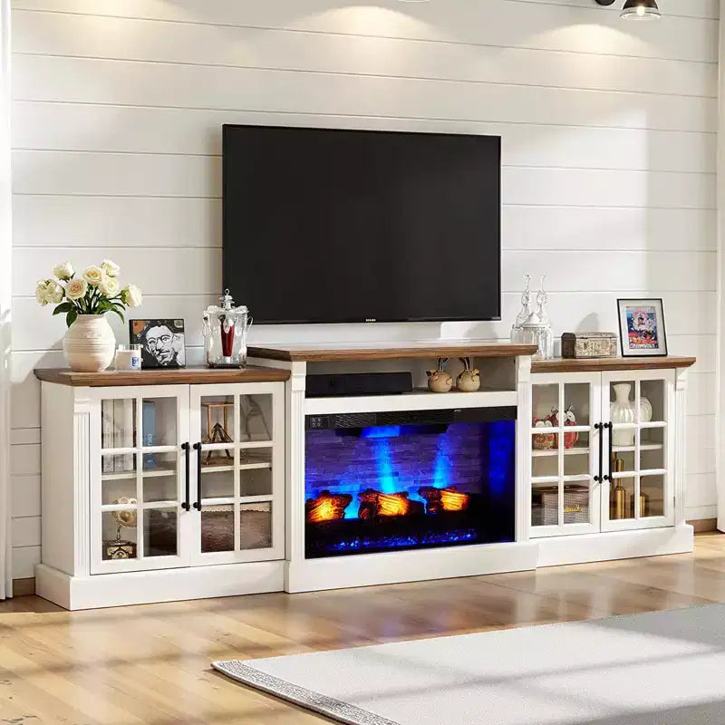 Meuble TV de cheminée AMERLIFE, 97 cm, étagère réglable, grand espace de rangement, console multimédia