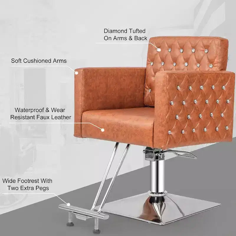Fauteuil de salon de coiffure pivotant hydraulique robuste Karl Home, noir moderne, avec accoudoirs incurvés