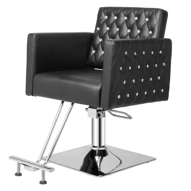 Fauteuil de salon de coiffure pivotant hydraulique robuste Karl Home, noir moderne, avec accoudoirs incurvés