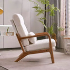 Chaise de loisirs d'intérieur Karl Home à dossier haut en bois massif, accoudoirs, structure en fer et lin