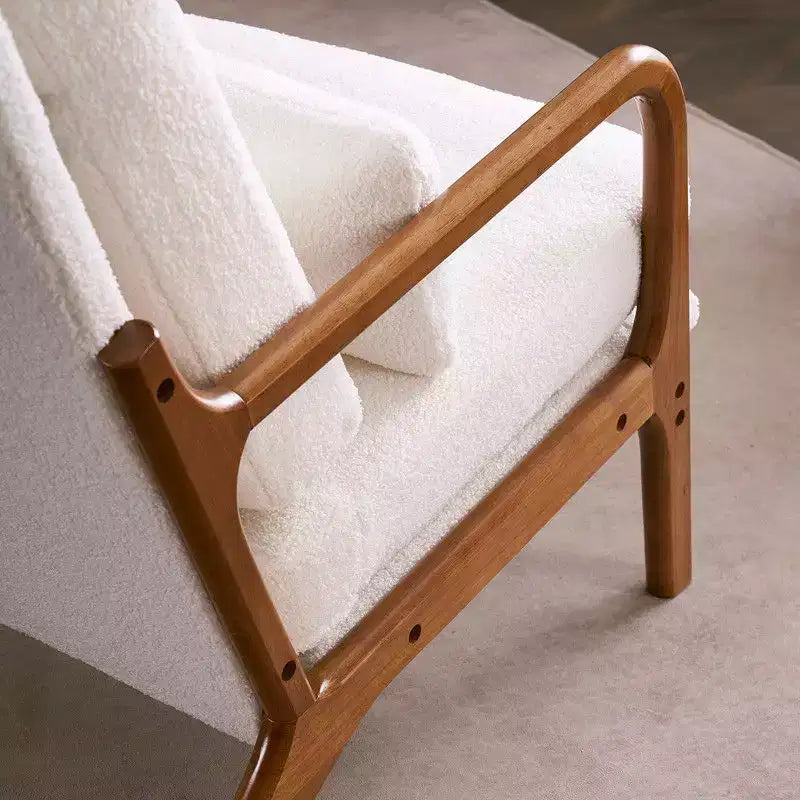 Chaise de loisirs d'intérieur Karl Home à dossier haut en bois massif, accoudoirs, structure en fer et lin