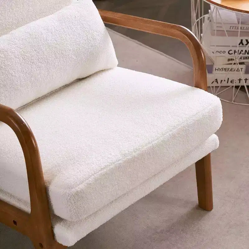 Chaise de loisirs d'intérieur Karl Home à dossier haut en bois massif, accoudoirs, structure en fer et lin