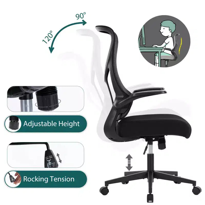 Chaise de bureau MAYEERTY avec accoudoirs relevables, design compact, se glisse sous le bureau