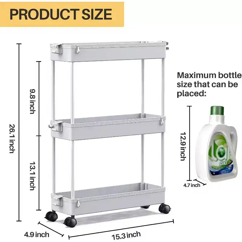Chariot de rangement roulant mince à 3 niveaux Tree City - Organisateur mobile multifonctionnel pour salle de bain, cuisine