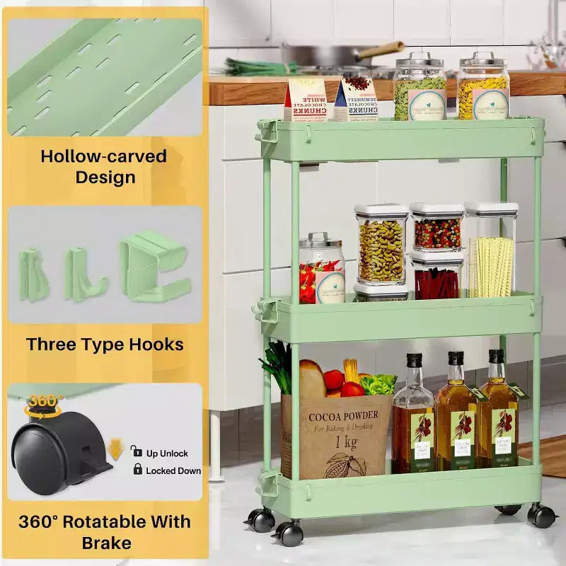 Chariot de rangement roulant mince à 3 niveaux Tree City - Organisateur mobile multifonctionnel pour salle de bain, cuisine