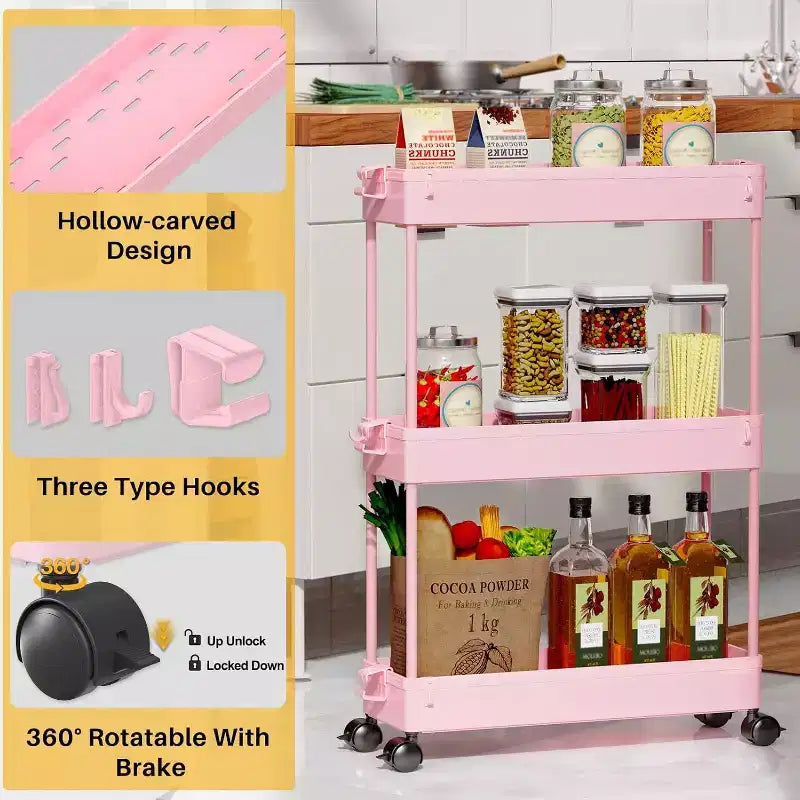 Chariot de rangement roulant mince à 3 niveaux Tree City - Organisateur mobile multifonctionnel pour salle de bain, cuisine
