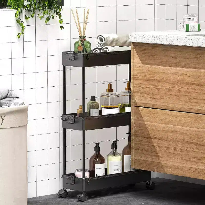 Chariot de rangement roulant mince à 3 niveaux Tree City - Organisateur mobile multifonctionnel pour salle de bain, cuisine