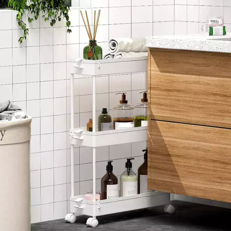 Chariot de rangement roulant mince à 3 niveaux Tree City - Organisateur mobile multifonctionnel pour salle de bain, cuisine